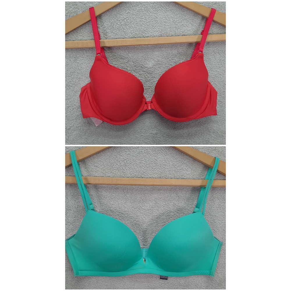 Victoria's Secret Demi Bra 32C Red Front Closure & Teal Wireless Bra Small Lot